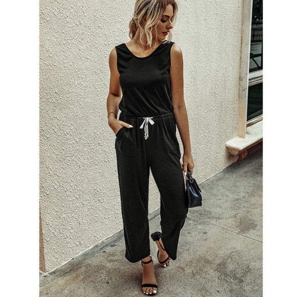 Rouge! Pants - Casual Drawstring Waist Black Jumpsuit